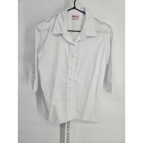 American Sweetheart Womens Sz S 3/4 Sleeve Button Up Dress Shirt Solid White - Picture 1 of 5